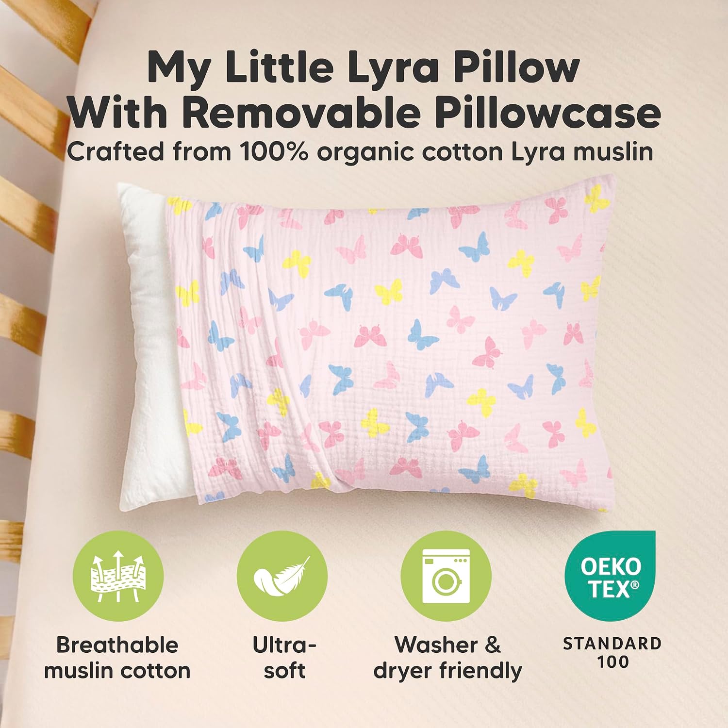 KeaBabies Toddler Pillow with Pillowcase – 13x18 Soft, Breathable Organic Cotton Muslin Kids Pillow for Sleeping, Travel, Preschool Nap…