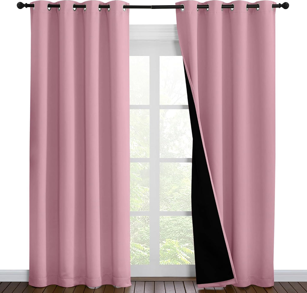 Nicetown Crystal Pink Full Shade Curtain Panels, Pair of Energy Smart & Noise Blocking Out Blackout Drapes for Dining Room Window, Thermal…