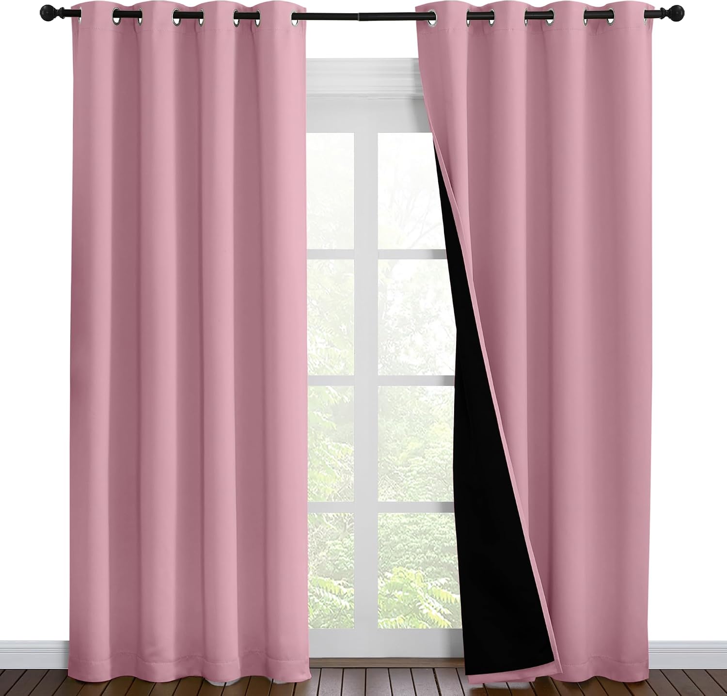 Nicetown Crystal Pink Full Shade Curtain Panels, Pair of Energy Smart & Noise Blocking Out Blackout Drapes for Dining Room Window, Thermal…