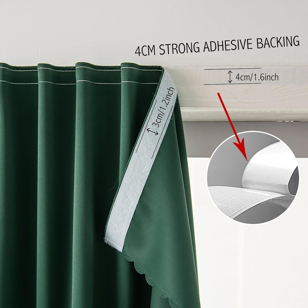 Instant Blackout Window Curtain with Reusable Adhesive, Thermal Insulated Fabric for RV Camper Small Windows, 71" W x 72" L, Dark Green…