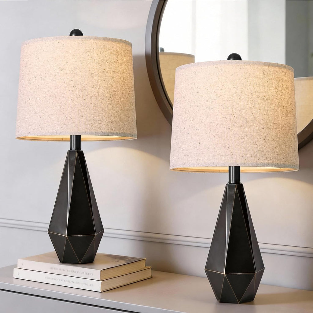PoKat Table Lamps Set of 2 for Bedroom, 23.5'' High Farmhouse Nightstand Lamps for Living Room, Modern Bedside Lamps with Linen Shade for…