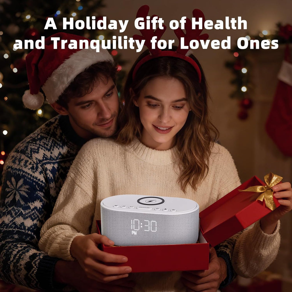 Odokee Sound Machine Alarm Clock Wireless Charger: Bluetooth 10W Stereo Sound Speaker Bedroom - White Noise Machine for Sleeping with 21 So…