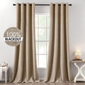 Miulee 100% Blackout Linen Textured Curtains for Bedroom Solid Thermal Insulated Copper Brown Grommet Room Darkening Curtains & Drapes Luxu…