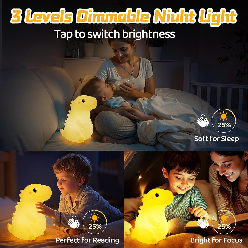 Mewaii Big Dinosaur Night Light for Kids, 7.8 in & 18 Funny Sounds Squishy Silicone Dinosaur Lamp with 3-Level Brightness, Rechargeable…