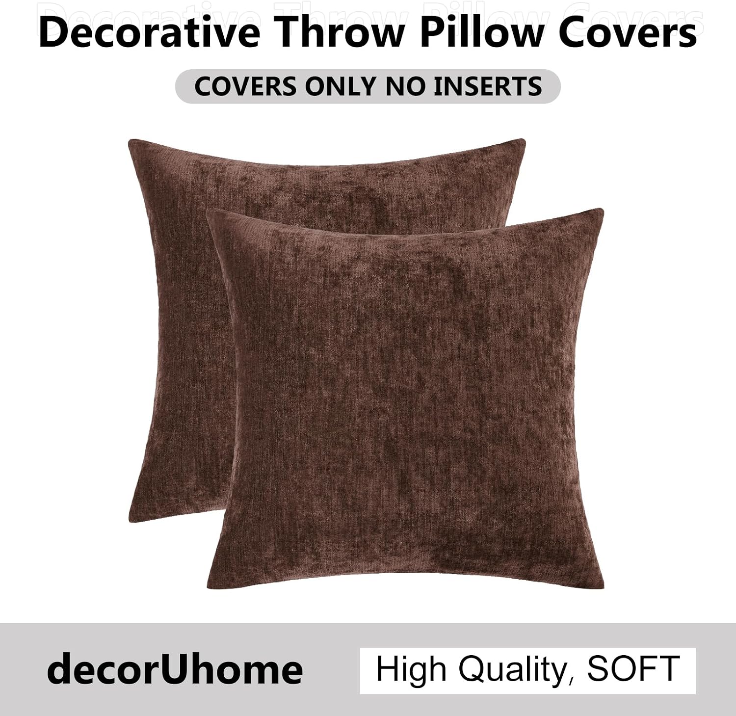 decorUhome Chenille Reddish Brown Throw Pillow Covers 24x24 Inch Set of 2, Decorative Soft Couch Pillow Covers Solid Dyed Accent Farmhouse…