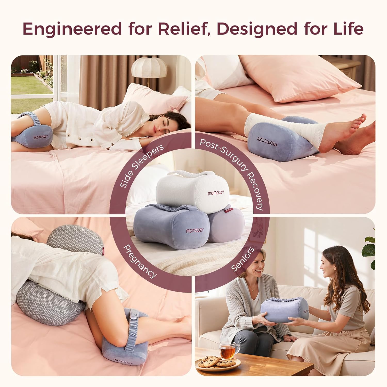 Momcozy Knee Pillow for Side Sleepers, Soft Memory Foam & Pinch-Free Design, Relieve Knee, Leg and Sciatica Pain, Adjustable Elastic Strap…