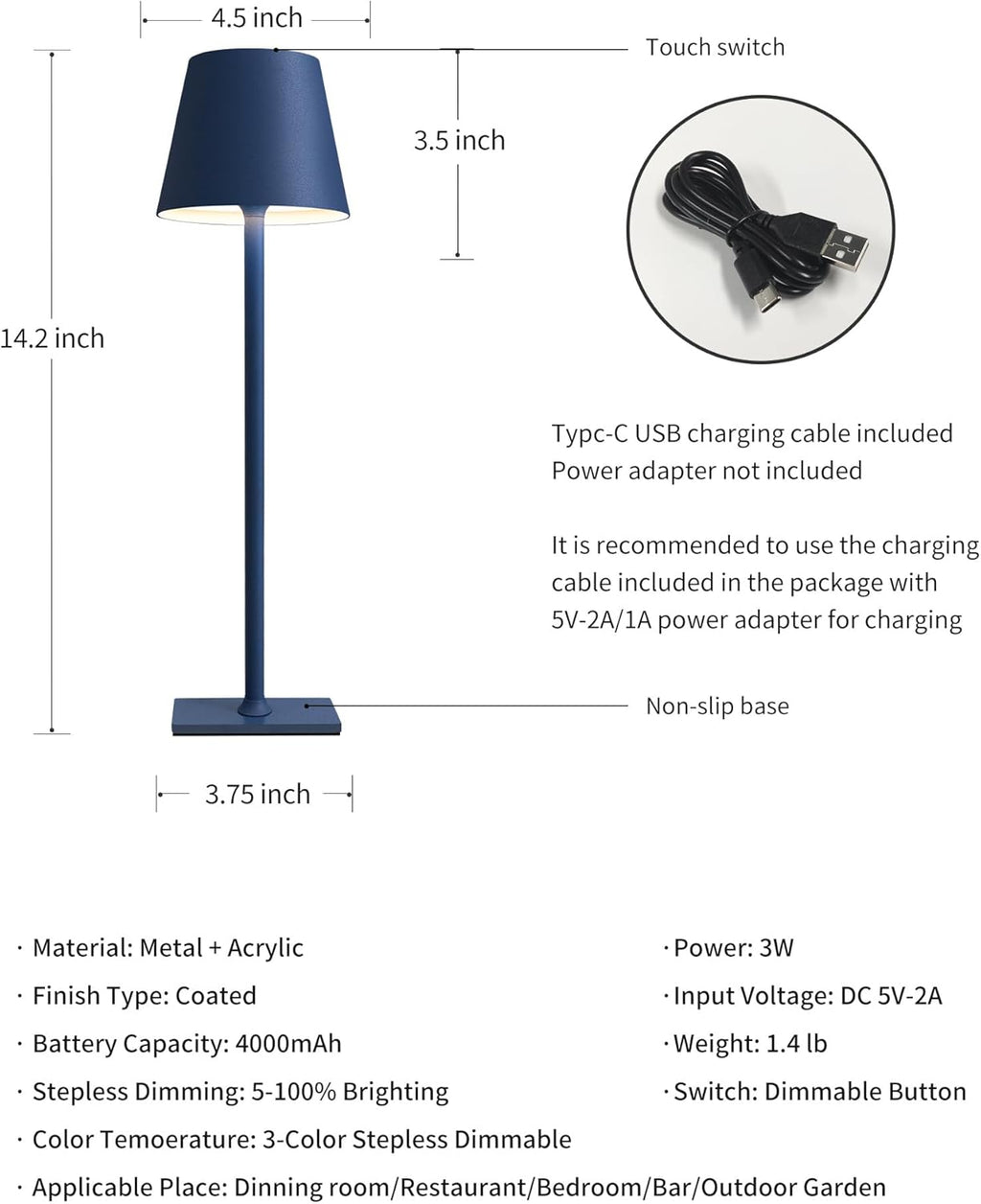 KDG 2 Pack Cordless Table Lamp, Portable LED Desk Lamp, 4000mAh Battery Operated, 3 Color Stepless Dimming Up, for…