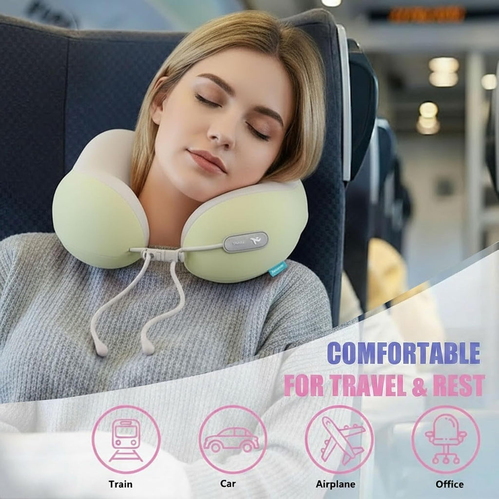 Travel Pillow with Cool Material, Neck Pillow for Traveling 100% Pure Memory Foam, Travel Neck Pillow with Hard Case, Airplane Pillow for…