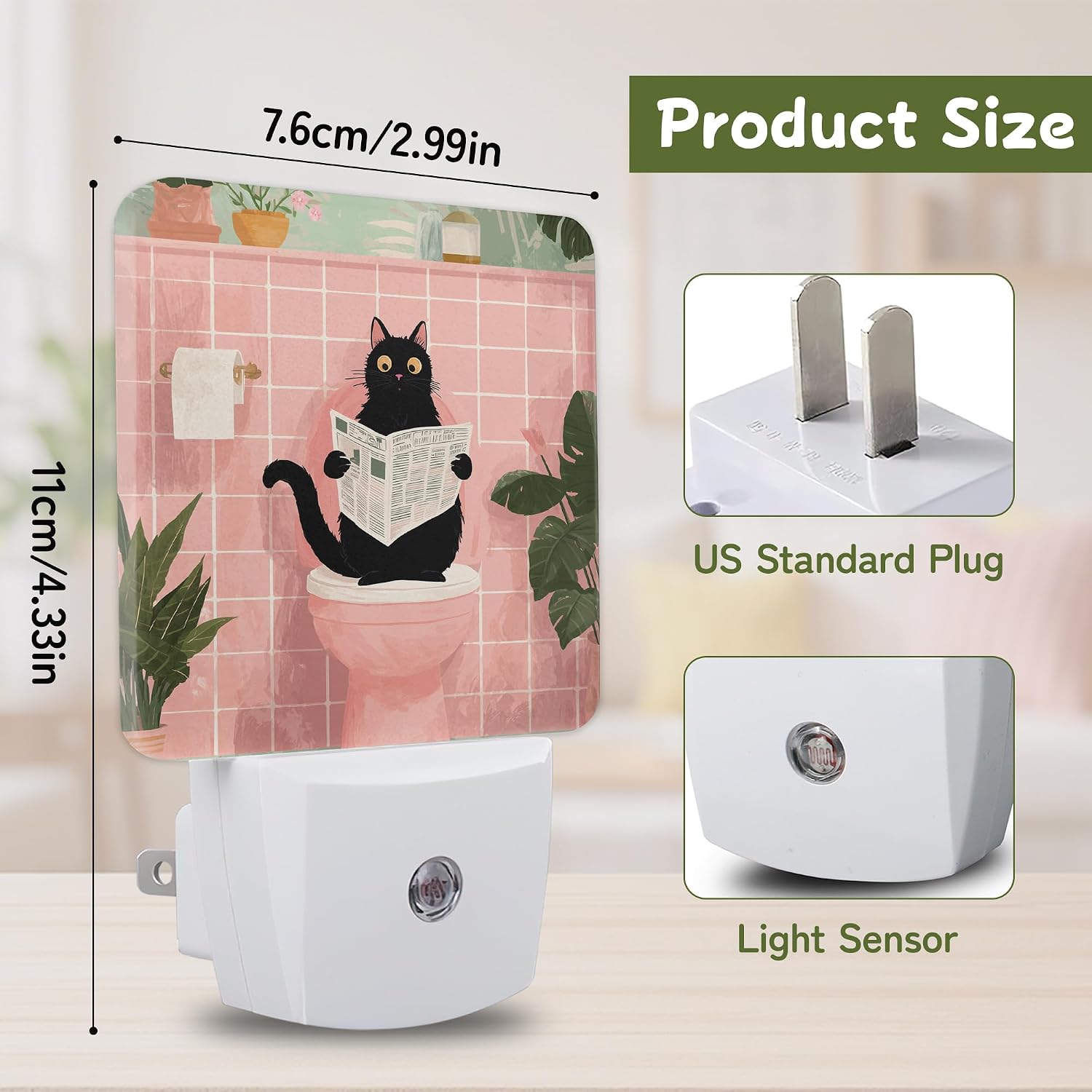 Night Light, Black Cat Bathroom Night Lights Plug into Wall for Bedroom Bathroom Hallway Kitchen, Dusk to Dawn Sensor Decorative Gift for…