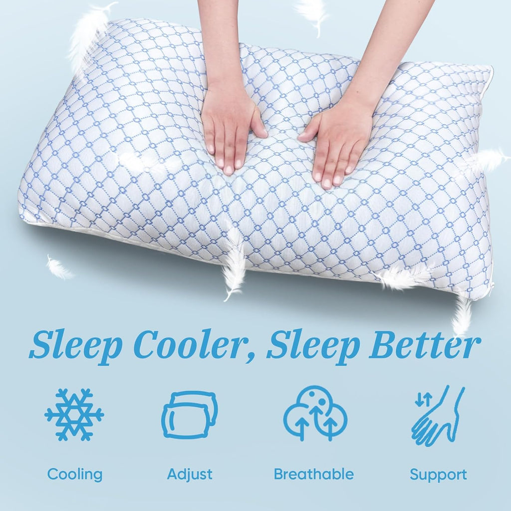 Oaisz Cooling Pillow Standard Size 2 Pack, Shredded Memory Foam Bed Pillows for Sleeping, Adjustable Pillows with Cooling Cover, Soft Yet S…
