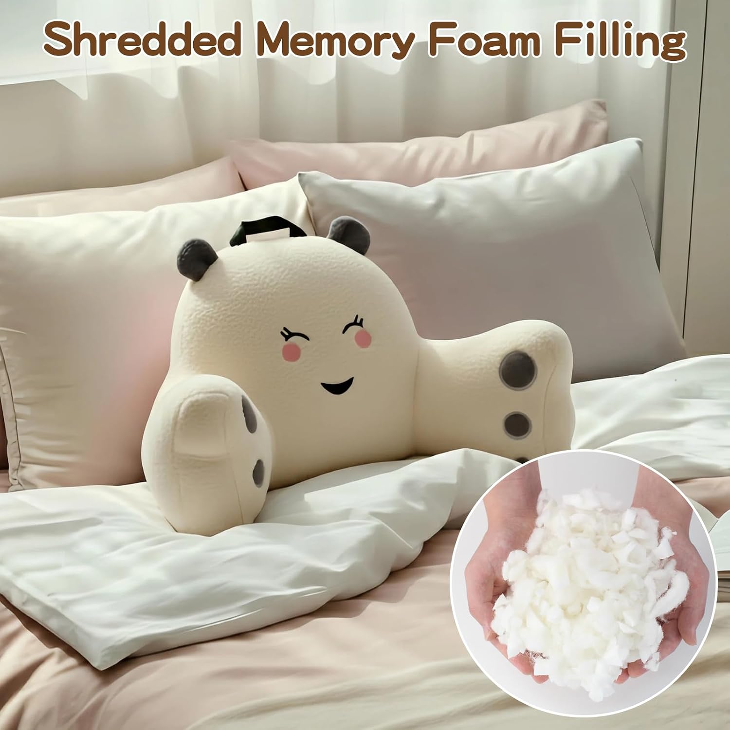 Ajicong Reading Pillow for Sitting in Bed Couch Teens/Adult, Back Rest Pillow for Sitting Up in Bed with Shredded Memory Foam, Includes Arm…