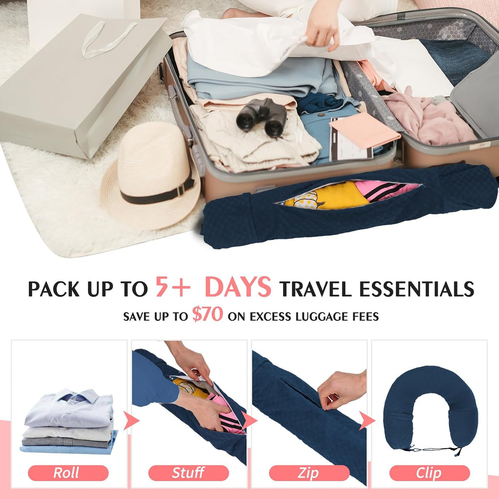 Stuffable Travel Pillow, Stuffable Neck Pillow for Travel, Neck Pillow Stuffed with Clothes Storage - No Extra Baggage Fees, Fits 5+ Days…