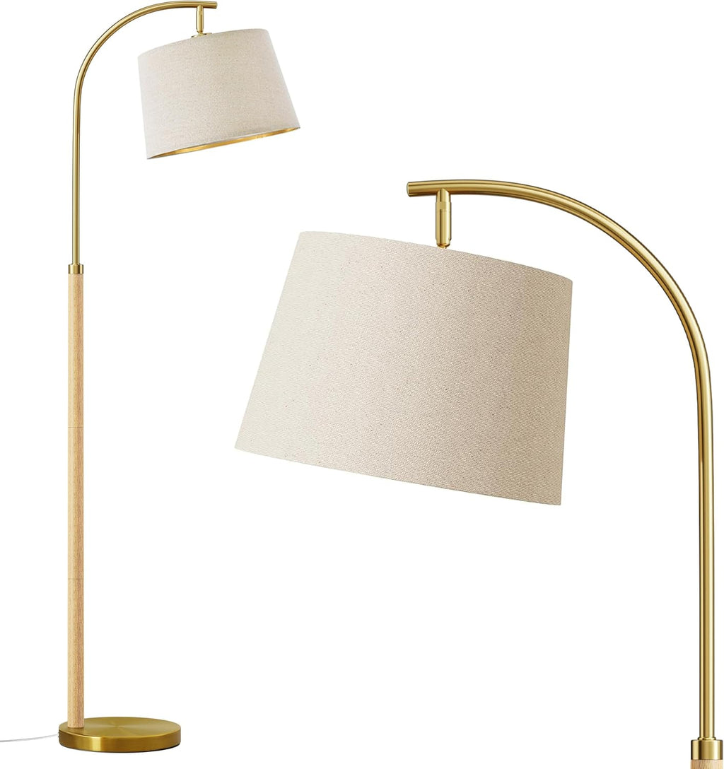 G-SAFAVA 63" Wood Floor Lamps for Living Room with Foot Switch Arc Tall Standing Lamp for Bedroom Mid Century Modern Corner Gold Floor…