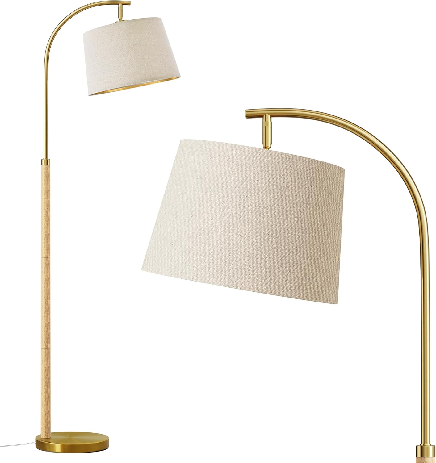 G-SAFAVA 63" Wood Floor Lamps for Living Room with Foot Switch Arc Tall Standing Lamp for Bedroom Mid Century Modern Corner Gold Floor…