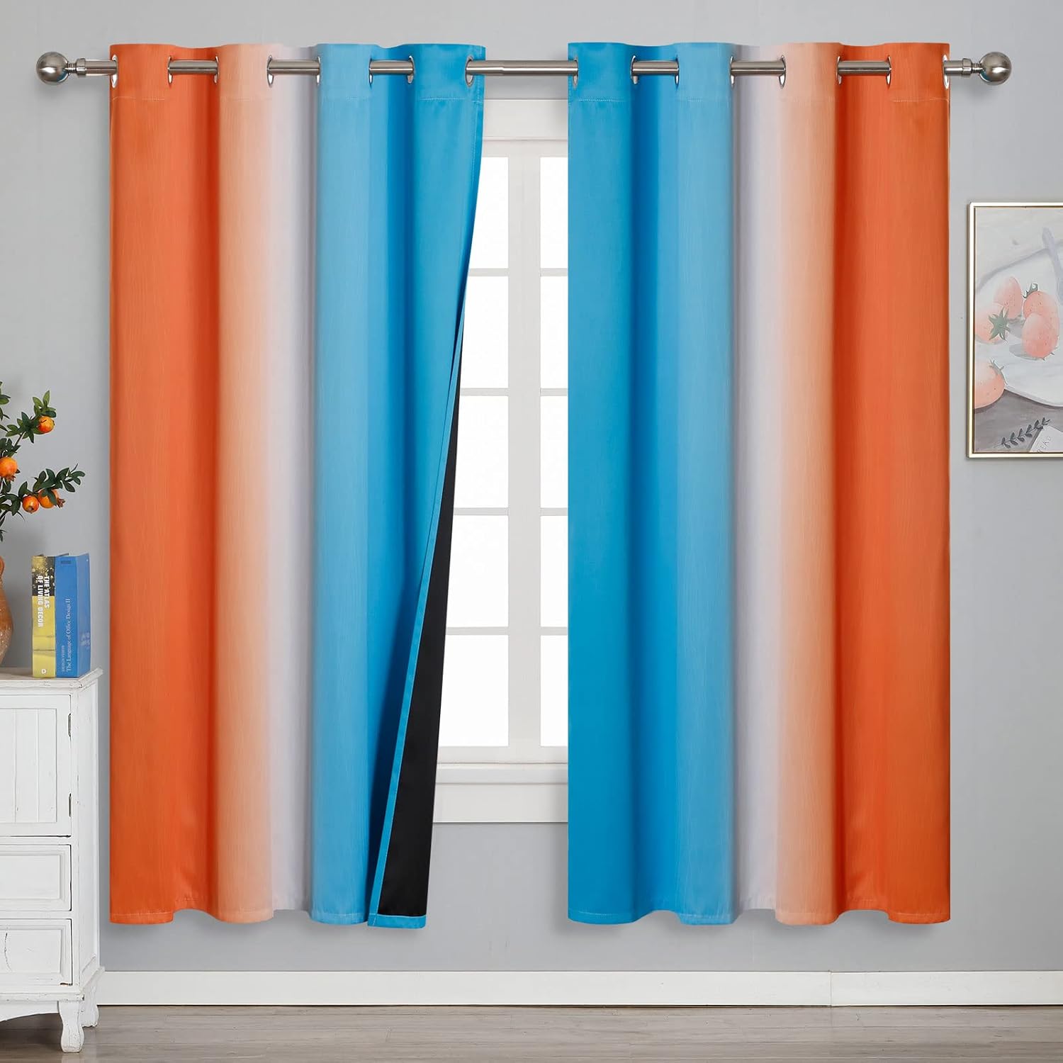 Estelartextiler Ombre Orange and Blue Blackout Curtains 72 Inch Length 2 panels, Full Room Darkening Curtains for Bedroom, Thermal Insulate…