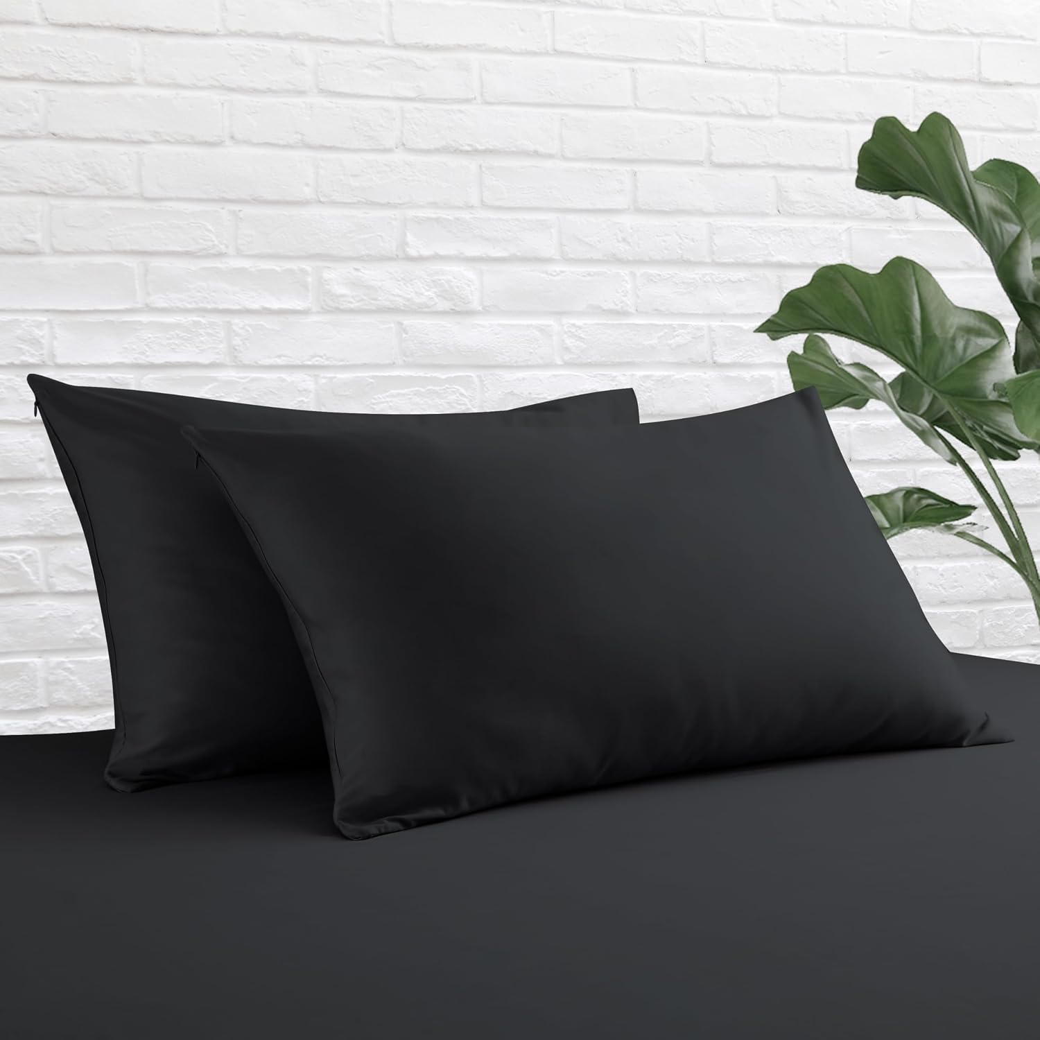 ZaizaiHome Standard Pillow Protector Set of 2, 100% Egyptian Cotton Pillow Cases with Zipper 400 Thread Count Sateen Weave Cotton Black Pil…
