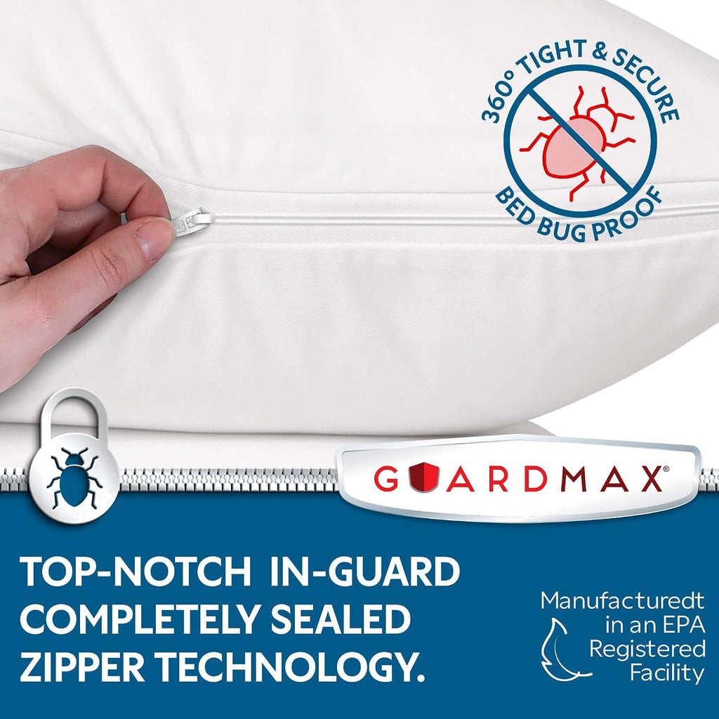 Guardmax Waterproof Pillow Protector White Toddler Size - Zippered Bed Bug Pillow Protector 1 Pack - Hypoallergenic Pillow Case Cover…