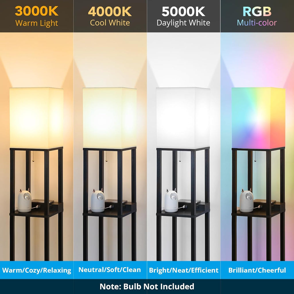 Mlambert Modern Shelf Floor Lamp with Wireless Charger & Fast Charging USB Ports & Type C Port & 2 Power Outlets,3 Tier Storage Lamp for…