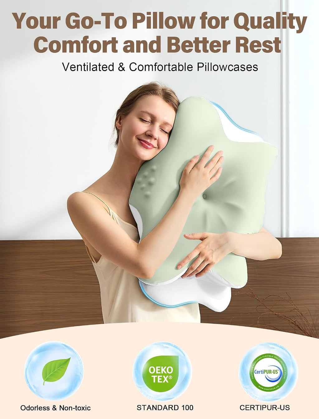 Vjasd Cervical Neck Pillow for – Ergonomic Memory Foam Pillow for Side Sleeper Contour Orthopedic Bed Pillow for Neck Support with Cooling…