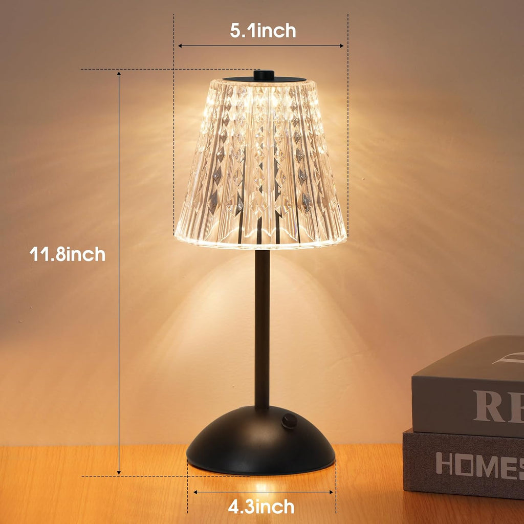 Nusogon Cordless Touch Table Lamp, 3500mAh Rechargeable Small Dask Lamp, 3 Colors Dimmable Battery Operated Crysta Lamp for Bedroom…