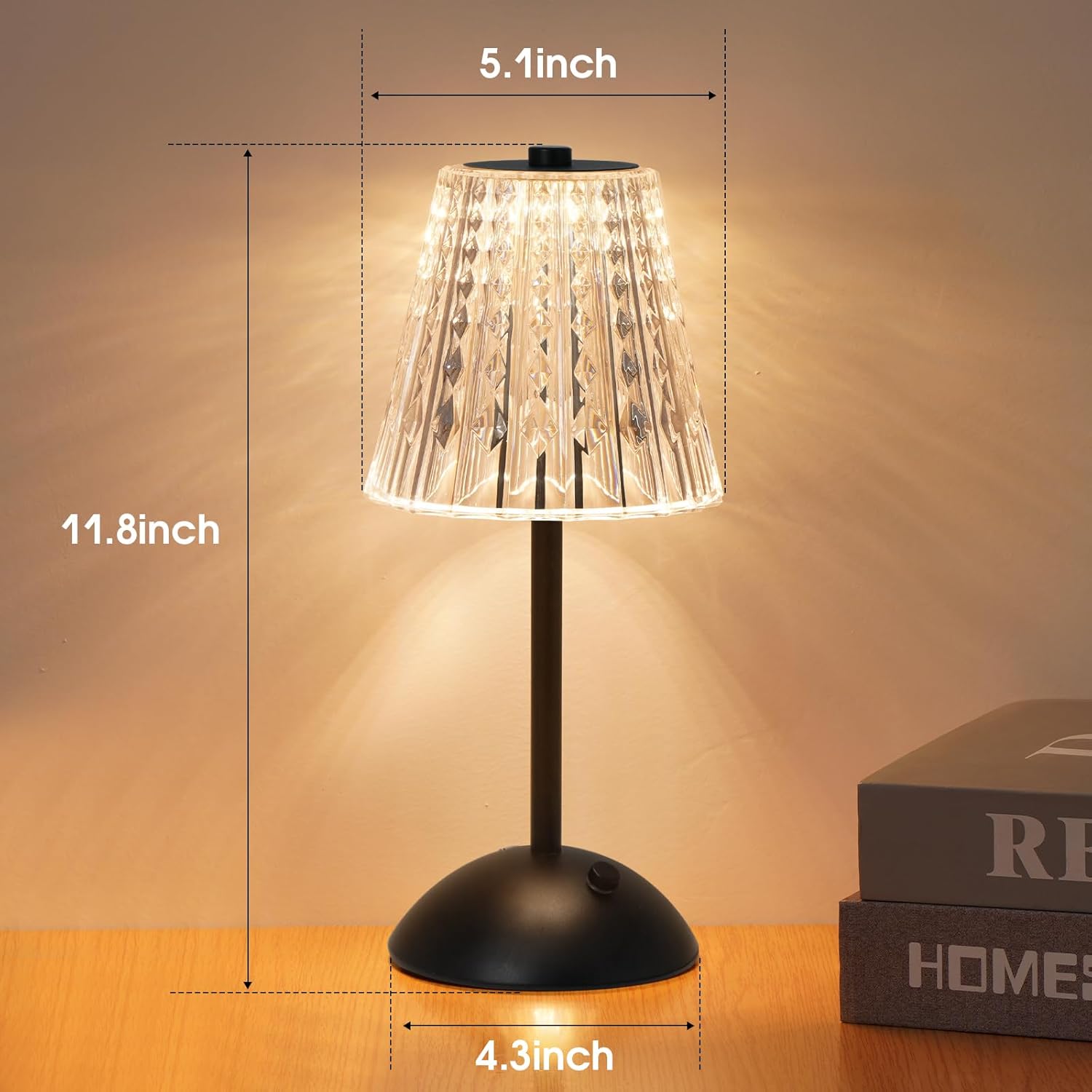 Nusogon Cordless Touch Table Lamp, 3500mAh Rechargeable Small Dask Lamp, 3 Colors Dimmable Battery Operated Crysta Lamp for Bedroom…