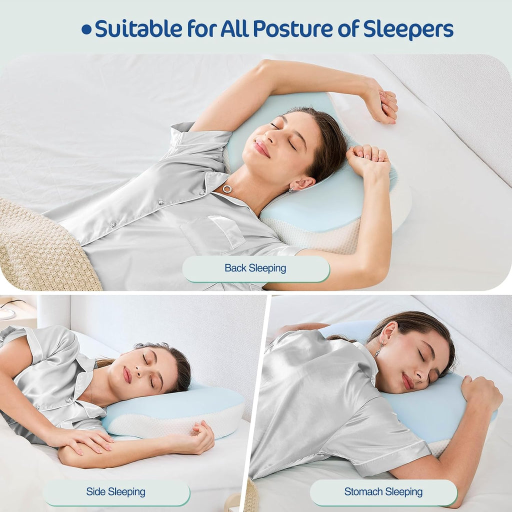 Joyenergy Ergonomic Cervical Pillow, Contour Design for Side & Back Sleepers, Memory Foam Orthopedic Cervical Shape Gently Cradles Head & P…
