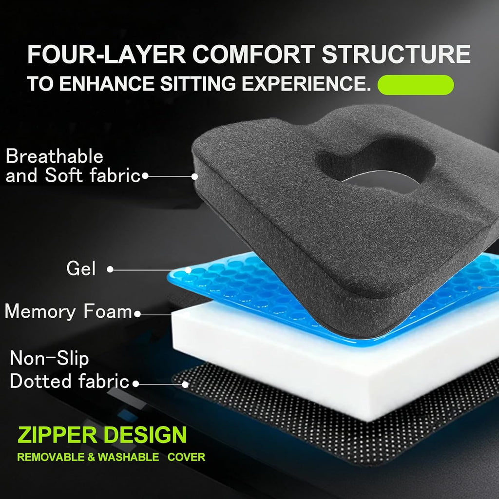 FoKon Gel & Memory Foam Wheelchair Seat Cushion, Donut Pillow for tailbone, Bed Sore Cushions for Butt, Pressure Relief, Sciatica, Coccyx, hemor…