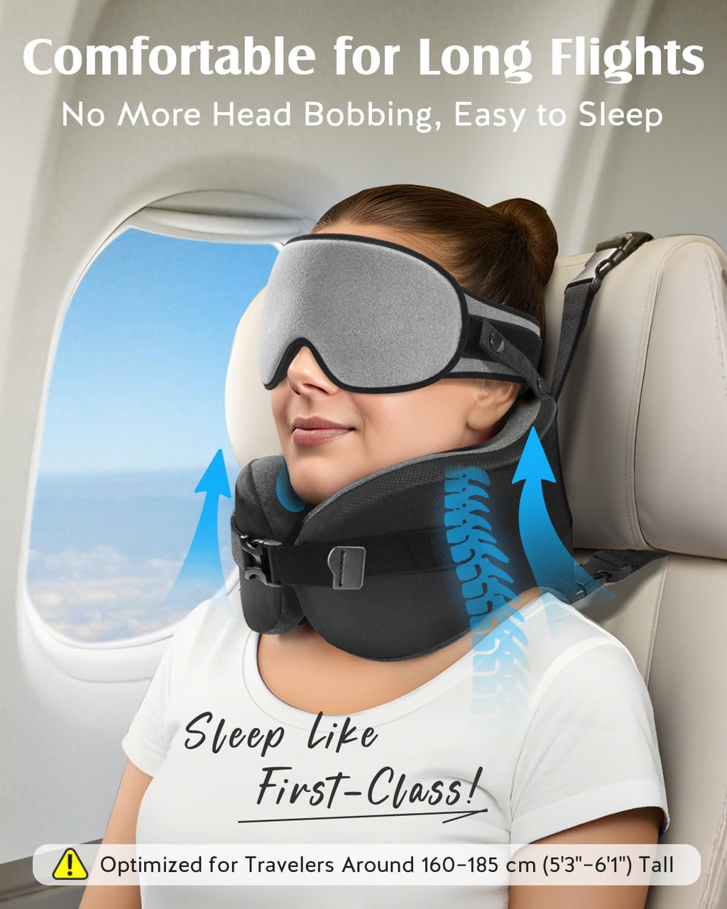 YFONG Travel Pillow for Long Flight Airplane, Head Strap Combo with 3D Contoured Sleep Eye Mask, Neck Pillow for Travel Essential, 360°…