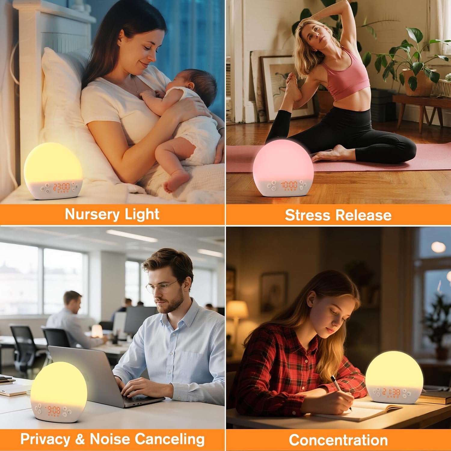 Wake up Light Sunrise Alarm Clock, Digital Alarm Clock Bedside Dimmable Night Light, White Noise Sound Machine 30 Soothing Sounds, Loud…