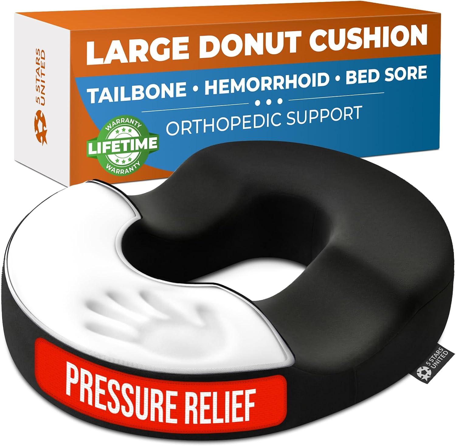 5Starsunited 5 STARS UNITED Donut Pillow Hemorrhoid Tailbone Cushion – Large Floor Cushion for – Coccyx, Prostate, Sciatica, Pelvic Floor,…