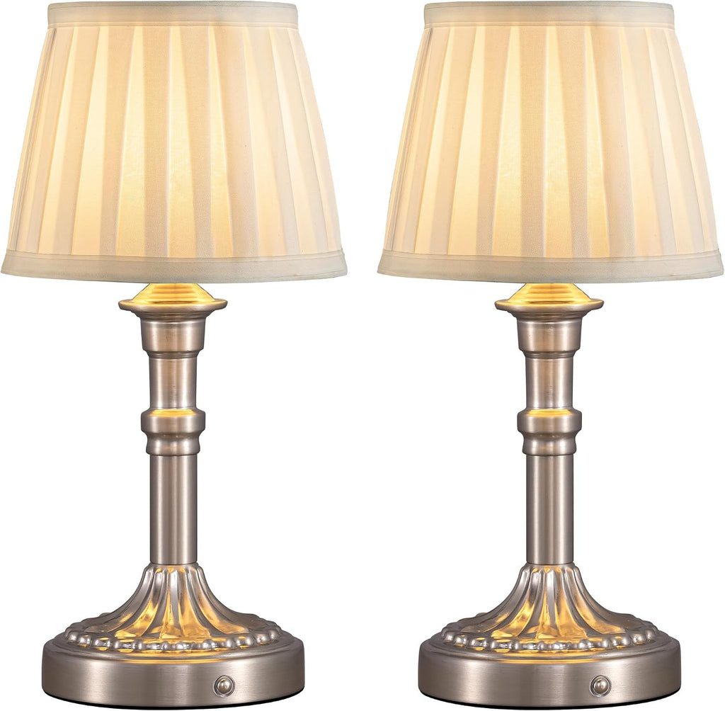 KDG Cordless Portables Table Lamp Set of 2, LED Fabric Shade Small Desk Lamps, 5000mAh Battery Powered Lighting, 2700K Stepless Dimmable…