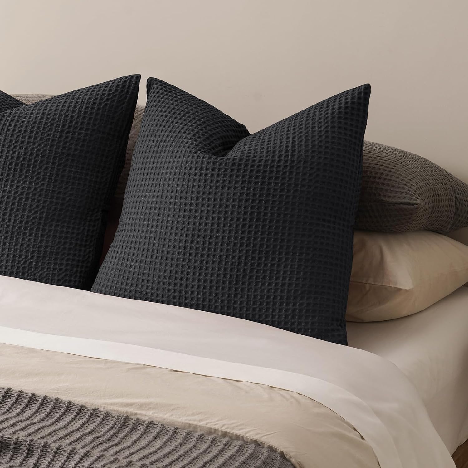 Phf Ultra Soft Waffle Weave Euro Shams Pillow Covers, No Filling, 2 Pack 26" x 26" Bed Cushion Covers, Breathable & Skin-Friendly Bed Pillo…