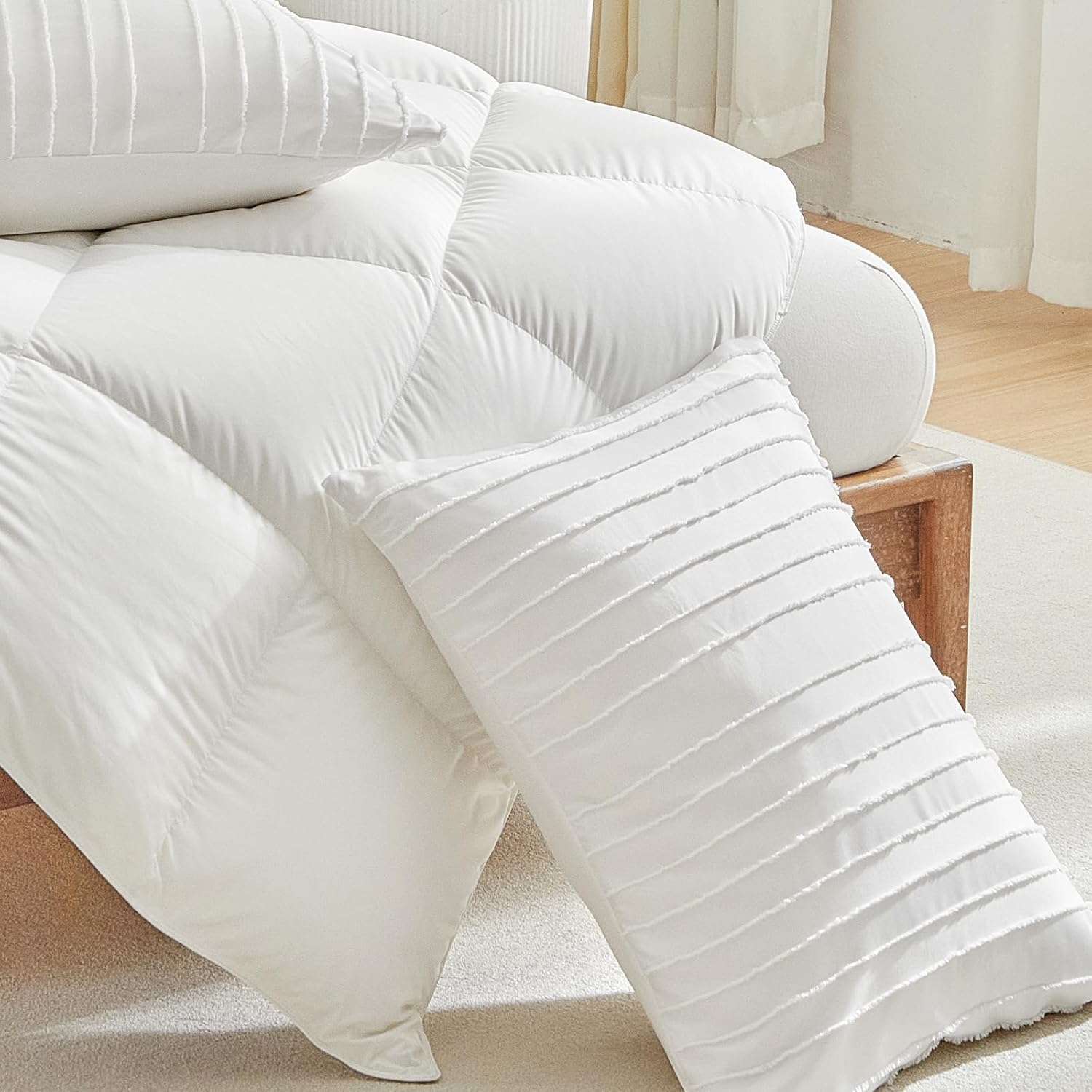 Warmdern White Striped Pillow Covers Queen Pillow Cases Soft Microfiber Stripe Pillow Cases Set of 2 Boho Tufted Stripes Textured Pillowcas…