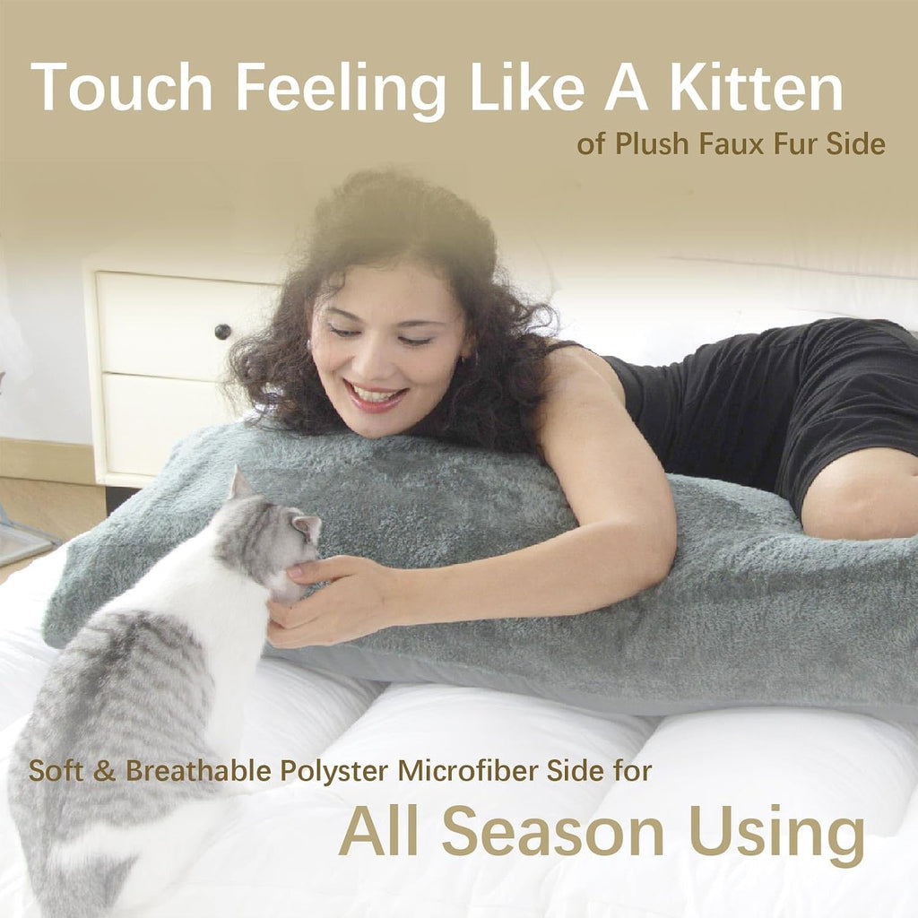 WhatsBedding Memory Foam Body Pillow with Plush Fuzzy Cover, Full Body Pillow for Adults, Long Pillow for Sleeping, Soft Pillow Fluffy…