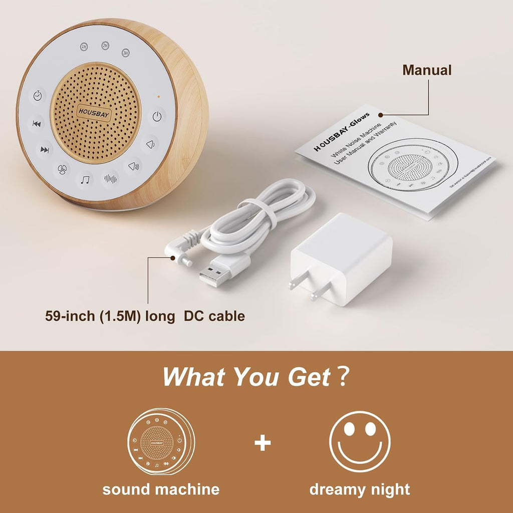 Housbay White Noise Sound Machine for Sleeping, 31 Soothing Sounds, Small Sleep Machine for Adults, Wood Grain Design for Bedroom & Noise…