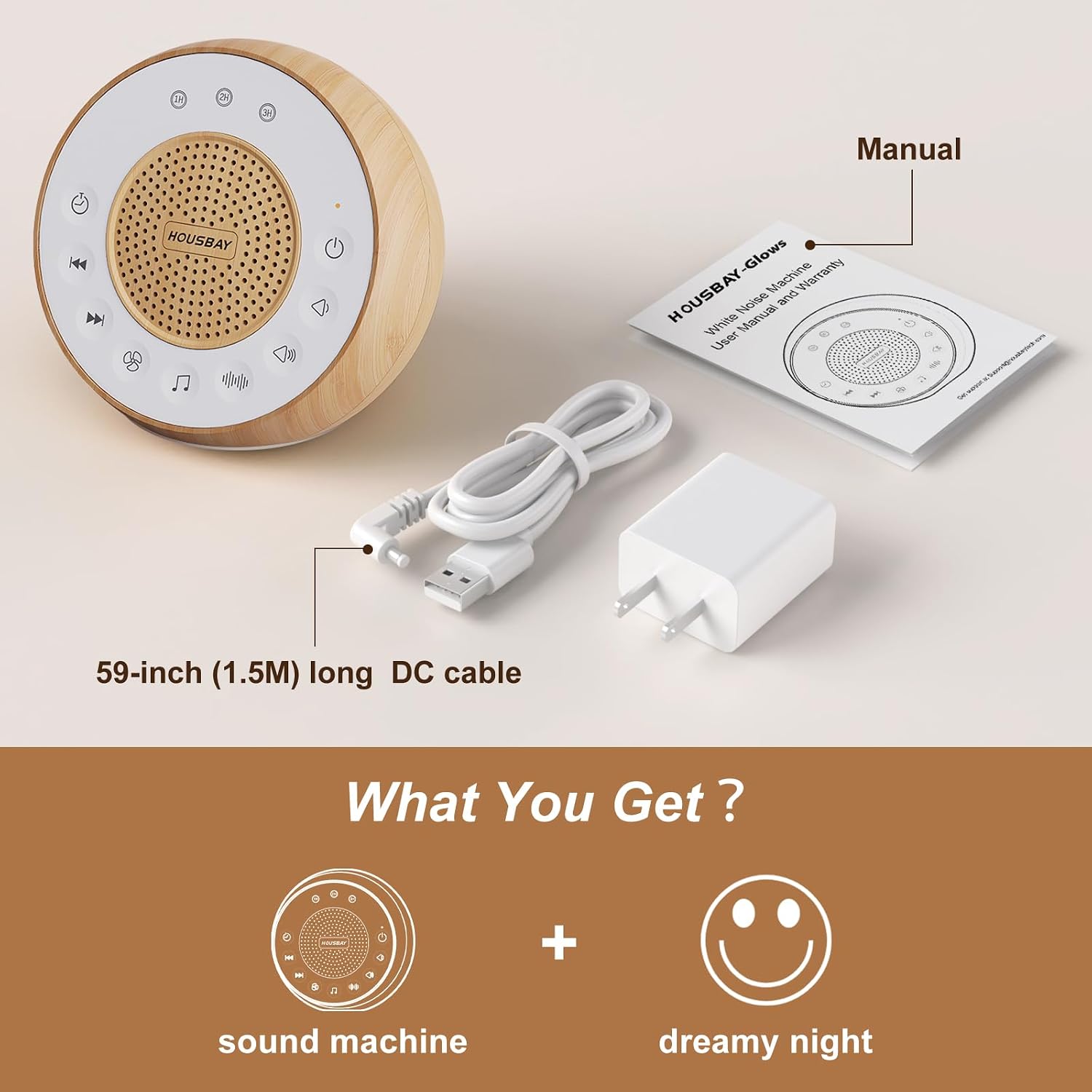 Housbay White Noise Sound Machine for Sleeping, 31 Soothing Sounds, Small Sleep Machine for Adults, Wood Grain Design for Bedroom & Noise…