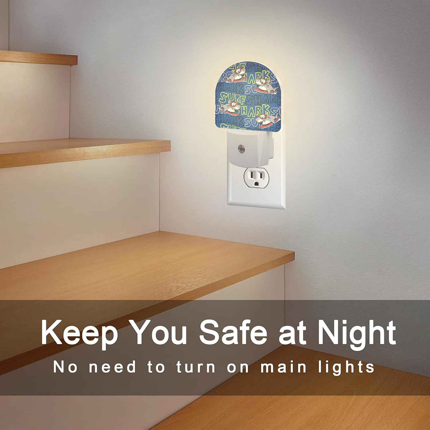 Cartoon Surfing Sharks Night Light, Cool Cute Shark Dusk to Dawn Night Light Plug in,0.5w Energy Saving Sleep Friendly Nightlights for…