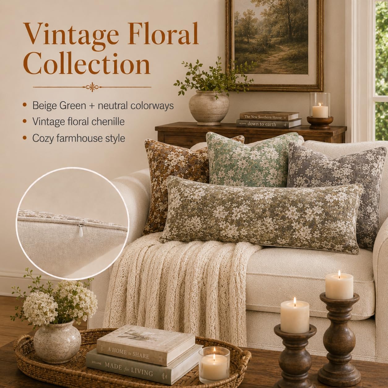 Haguko Vintage Floral Throw Pillow Covers 14x36 Long Lumbar Tapestry Chenille Soft Decorative Farmhouse Rectangular Accent Body Pill…