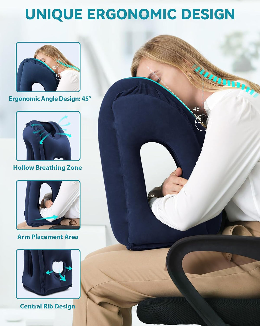 Inflatable Travel Pillow, Airplane Neck Pillow Comfortably Supports Head and Chin for Airplanes, Trains, Cars and Office Napping with 3D…