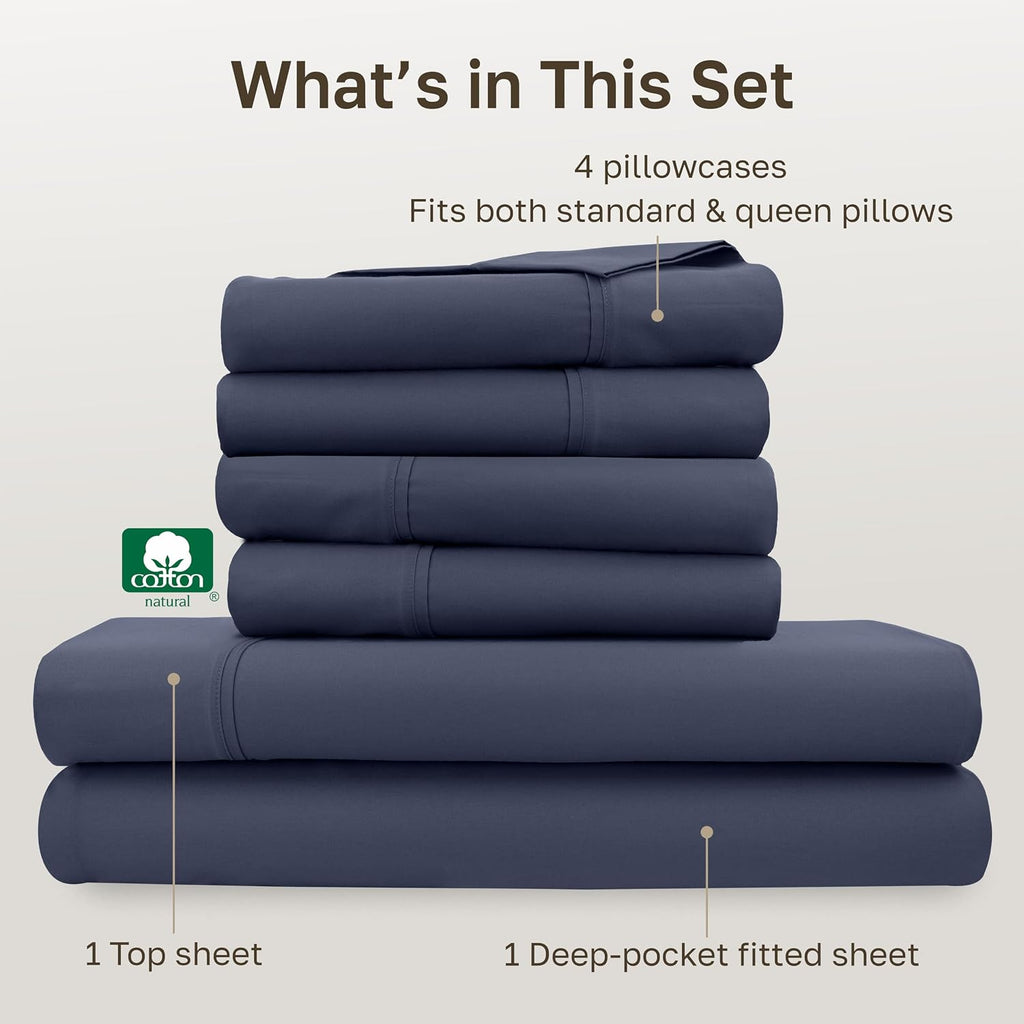 CaliforniaDesignDen California Design Den 6-Pc Queen Size Sheet Set with 4 Pillowcases - 400 Thread Count 100% Cotton Sheets, Sateen Weave,…