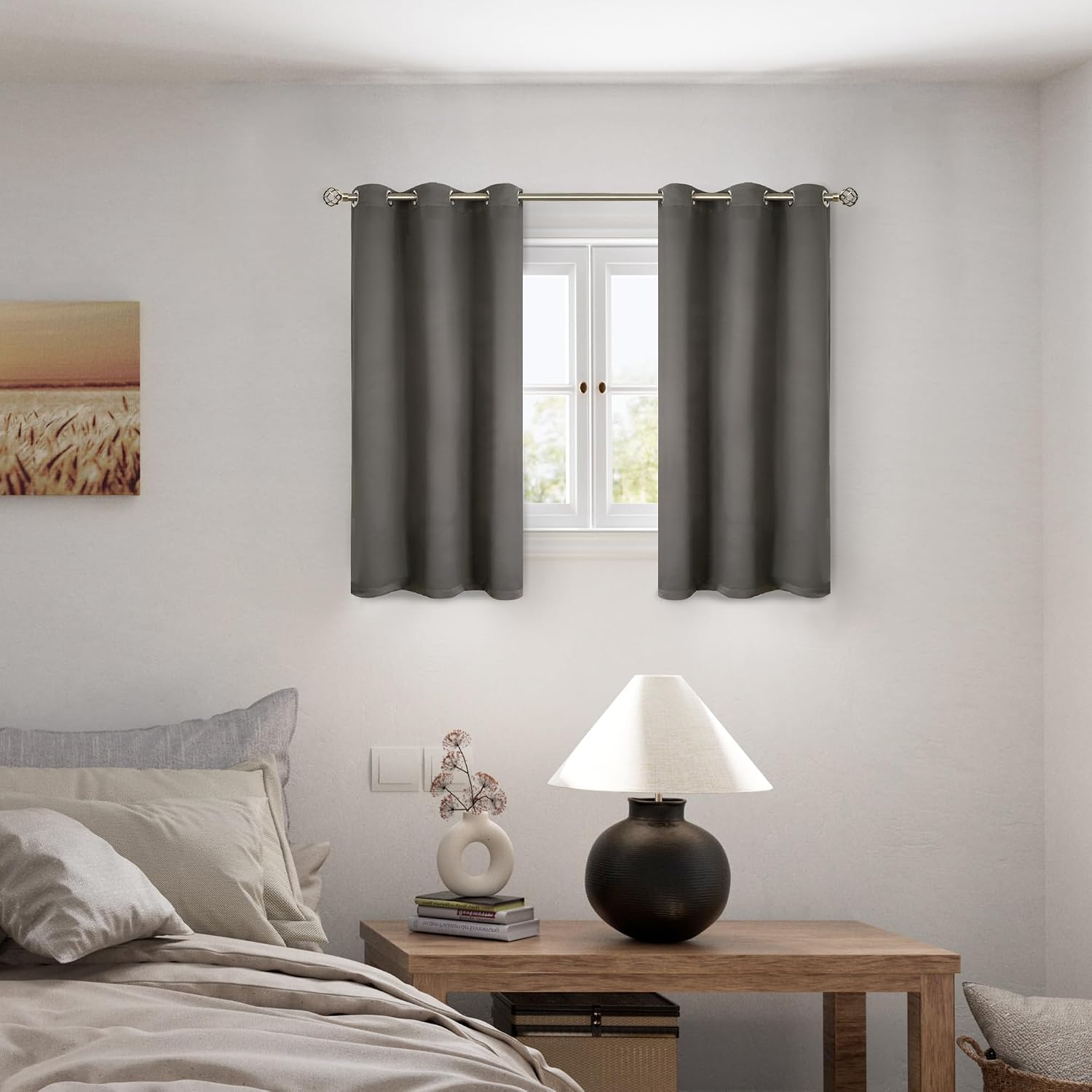 BGment Short 100% Blackout Curtains for Bedroom, Thermal Insulated Energy Efficiency Noise Reducing Grommet Curtains 45 Inch Length with Li…