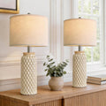 USumkky 24" Modern Ceramic Bedside Lamp Set of 2 for Bedroom Decor Farmhouse Table Lamp for Living Room Office Dorm Cream