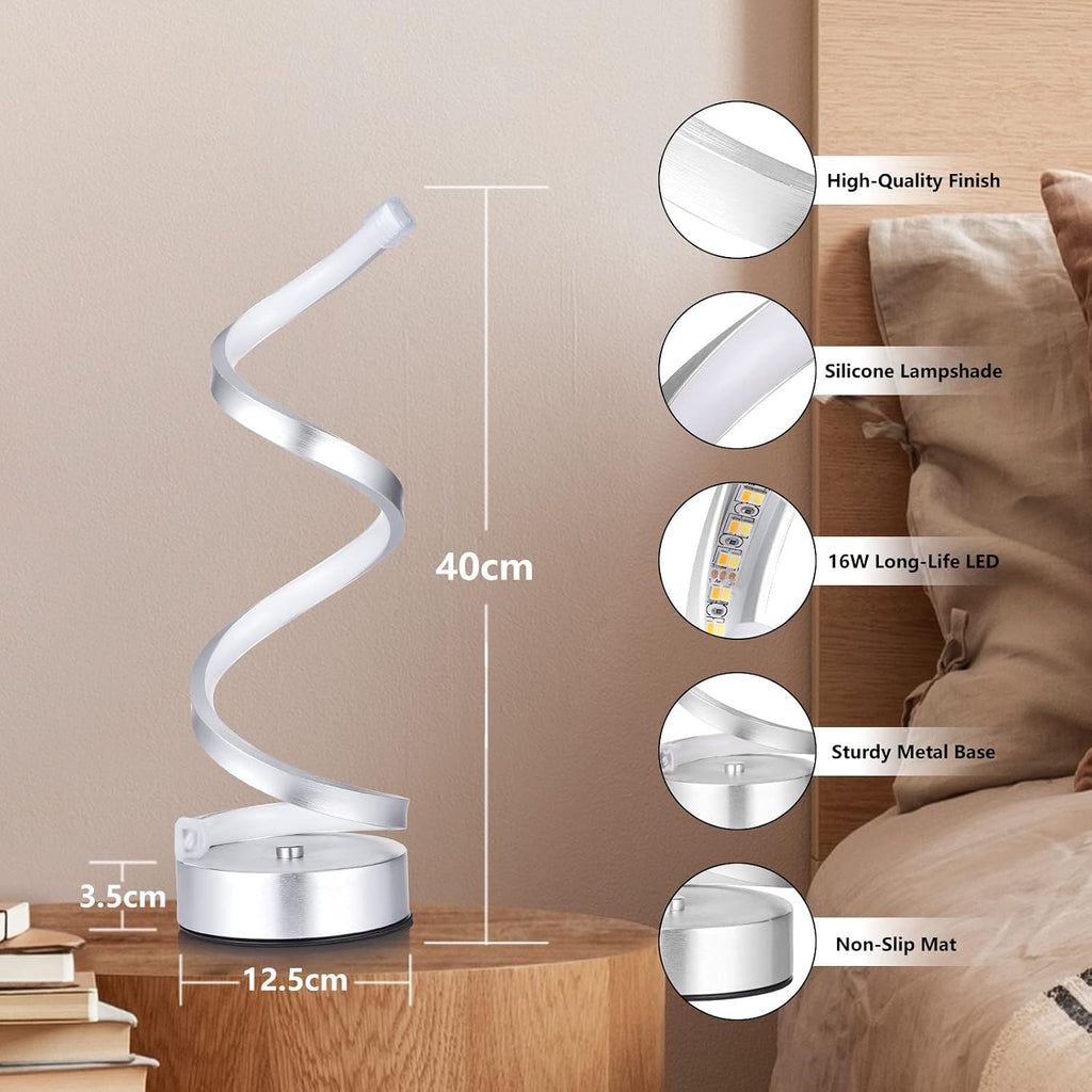 NUÜR Infinity Spiral LED Table Lamp, Dimmable Metallic Bedside Lamp with Touch Controller, 3 Colour Temperature, 15.8 Inch Height…