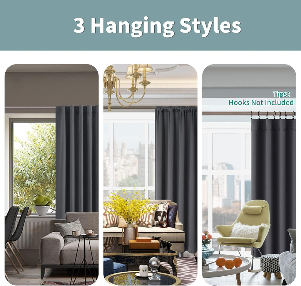 BGment 100% Room Darkening Thermal Insulated Blackout Curtains 63 Inches Long for Bedroom, Rod Pocket and Back Tab Double Layer Noise…