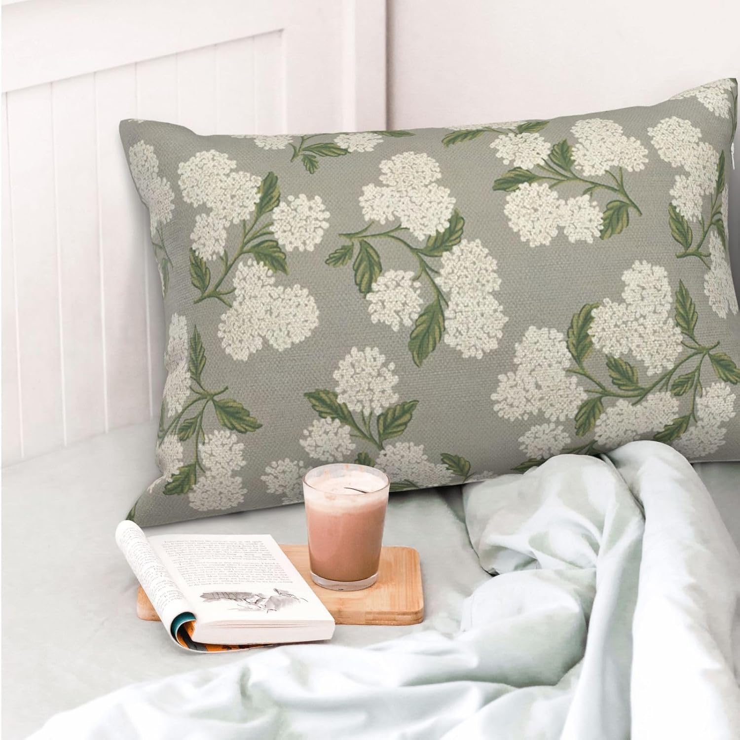 Grey Spring Pillow Covers 12x20 Inch 2 Pcs Gray Green Hydrangea Flower Decor Throw Pillows Vintage Floral Seasonal Summer Outdoor…