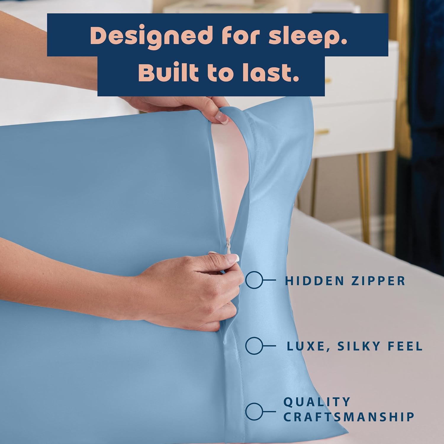 BLISSFORD Luxury Satin Pillowcase for Hair – King Satin Pillowcase with Zipper, Jewel Blue (Pillowcase Set of 2)