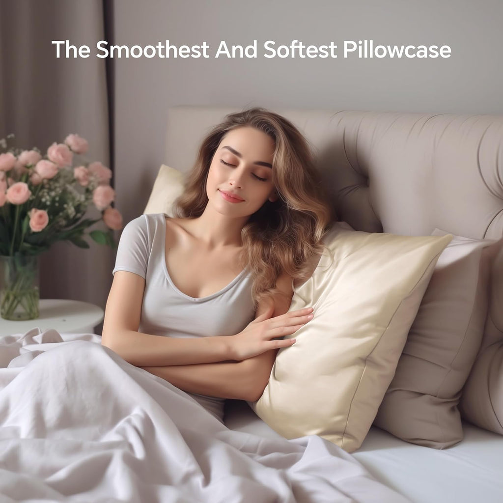 Infiixso Silk Pillow Cases 2 Pack Standard Size, Ultra Smooth & Soft Mulberry Silk Pillow Case for Hair and Skin, Breathable Cooling Silk P…