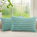 decorUhome Summer Cozy Faux Fur Throw Pillow Covers 12x20 Set of 2 Decorative Soft Plush Striped Lumbar Modern Farmhouse Boho Couch Pillow…