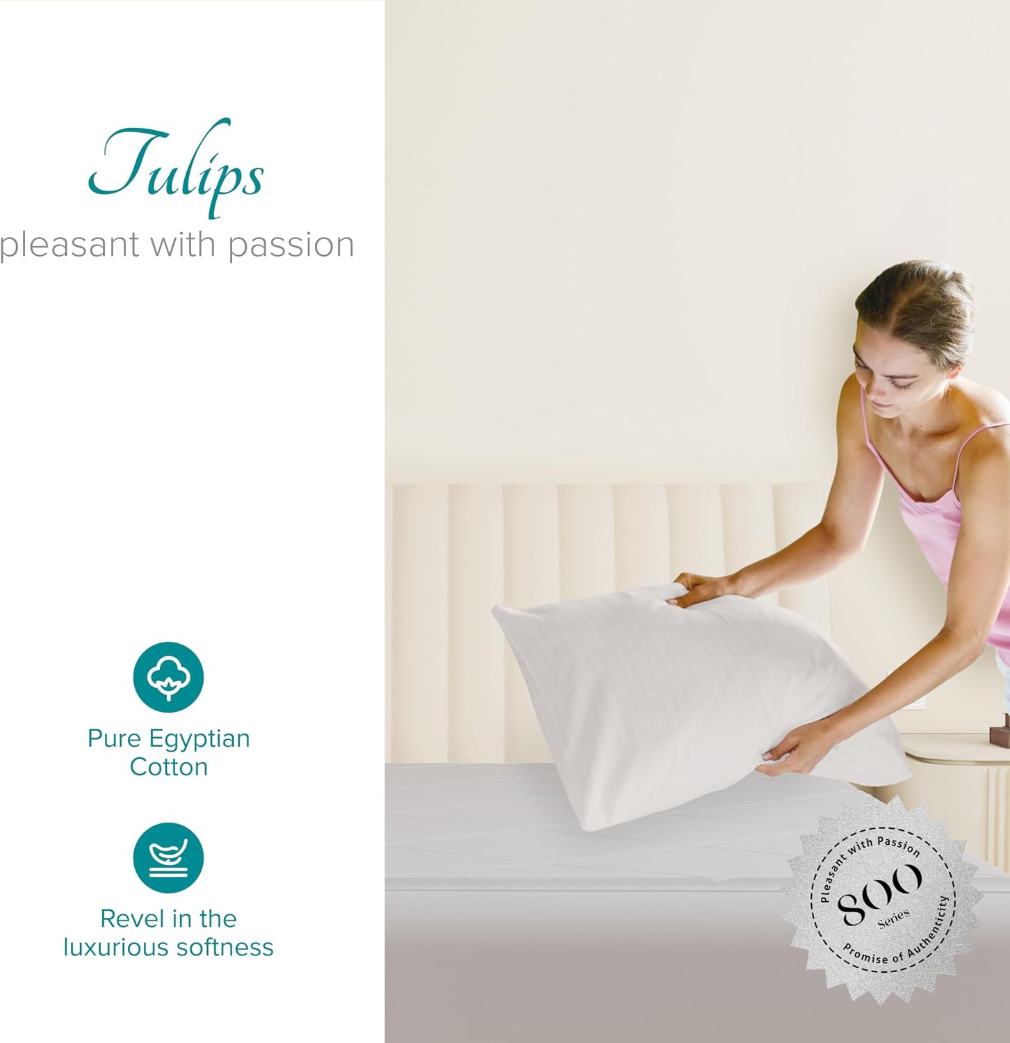 Carressa Linen Luxury Egyptian Cotton King Pillow Cases Set of 2-800 Series Tulips Collection Pillowcases for Sleeping (Crisp White)…