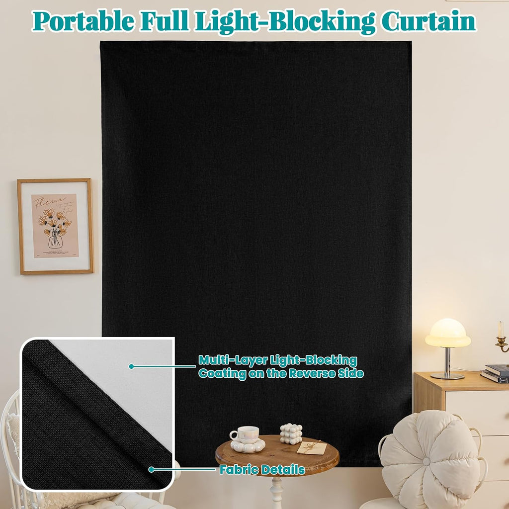 100% Blackout Adhesive Blackout Curtains- Self Stick Shades Window Blinds Curtains No Rod Needed Easy to Hang Curtain, Use for Bedroom…